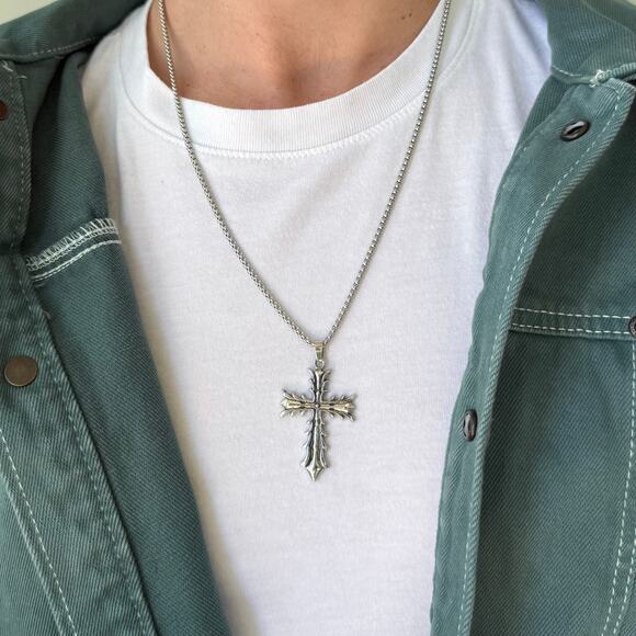 Y2K Grunge Cross Pendant Necklace Unisex Stainless Steel Chain New - Picture 8 of 13